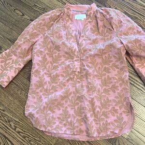 Anthropologie Floral Blouse with Ruffled Sleeves